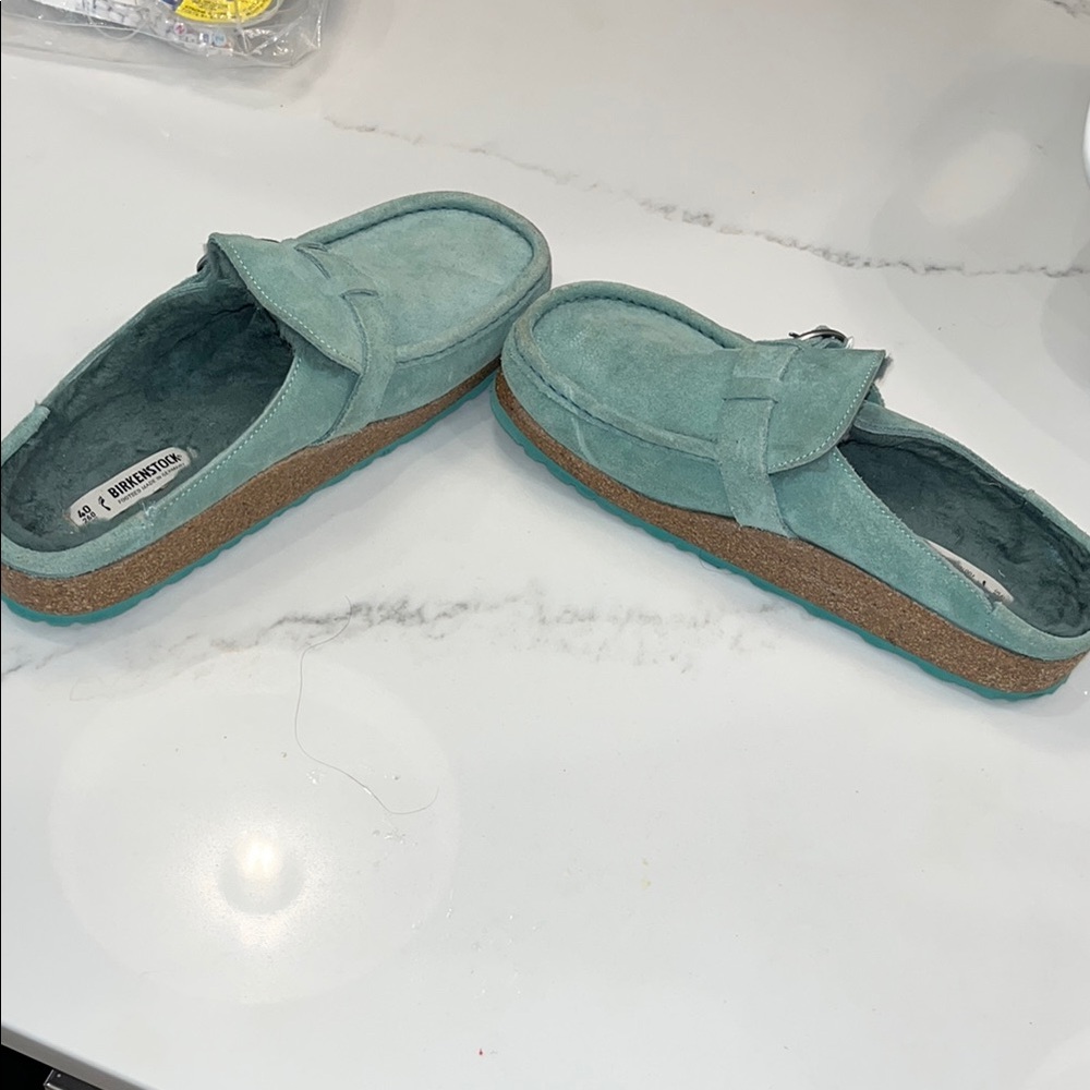 Birkenstock Mint Green Suede Loafers with Buckle
